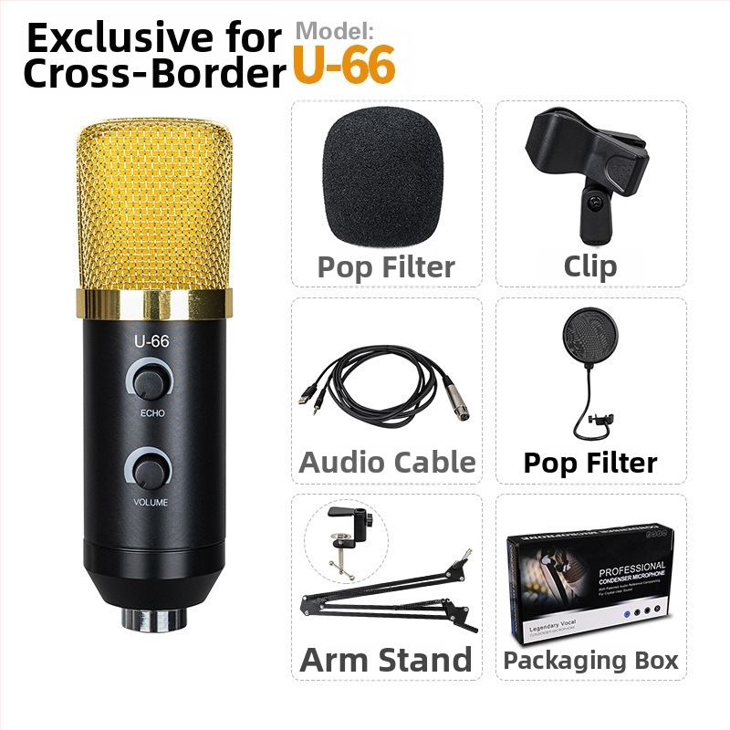 BM700 USB Kondenzátorový Mikrofón pre Živé Vysielanie s Kardioidnou Odozvou, 20 Hz–20 kHz, SNR ≥85 dB, USB Kompletná Sada