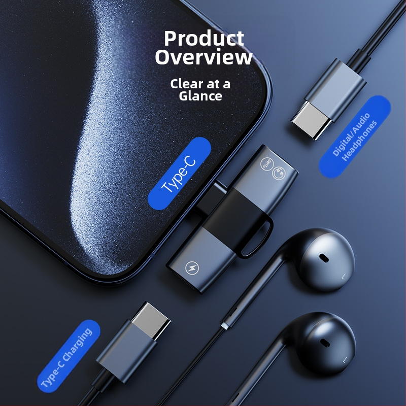 Dual USB-C audio adaptér – 2-in-1 pre hovory a hudbu, in-line ovládanie, vonkajšie nahrávanie, Android kompatibilný