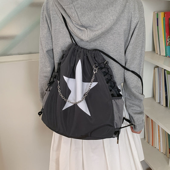 Húzózáras hátizsák, uniszex, vászon anyagú, csillag mintás, 14 colos laptophoz illeszkedik