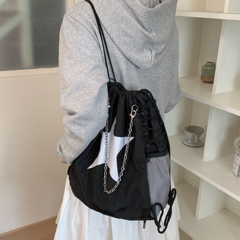 Húzózáras hátizsák, uniszex, vászon anyagú, csillag mintás, 14 colos laptophoz illeszkedik