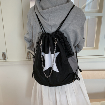 Húzózáras hátizsák, uniszex, vászon anyagú, csillag mintás, 14 colos laptophoz illeszkedik