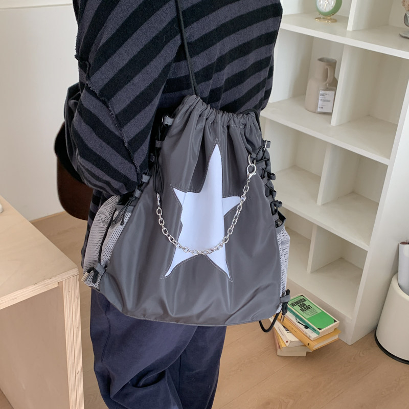 Húzózáras hátizsák, uniszex, vászon anyagú, csillag mintás, 14 colos laptophoz illeszkedik