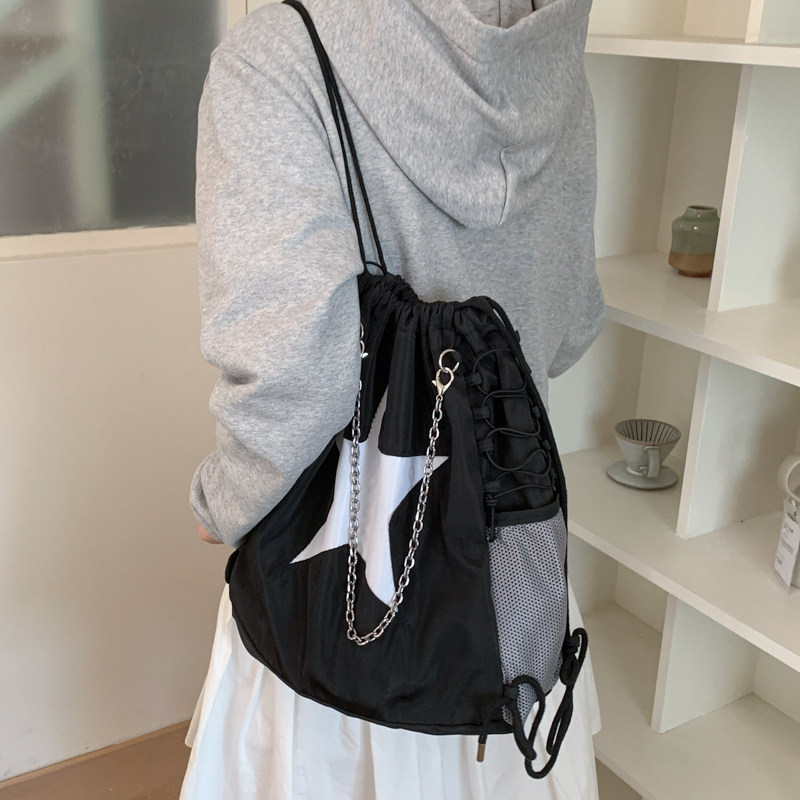 Húzózáras hátizsák, uniszex, vászon anyagú, csillag mintás, 14 colos laptophoz illeszkedik