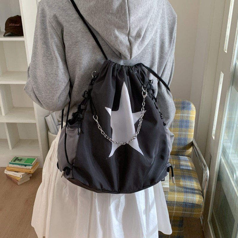 Húzózáras hátizsák, uniszex, vászon anyagú, csillag mintás, 14 colos laptophoz illeszkedik