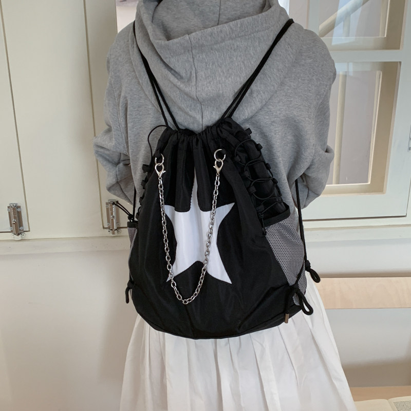 Húzózáras hátizsák, uniszex, vászon anyagú, csillag mintás, 14 colos laptophoz illeszkedik