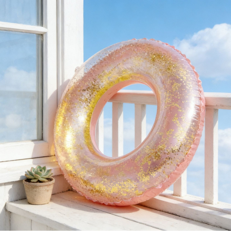 Inel de înot pentru adulți, semi-transparent, model Bright Sheet, PVC ecologic, grosime 0,18 mm, umflare manuală, potrivit pentru piscină, parc acvatic, lac și plajă