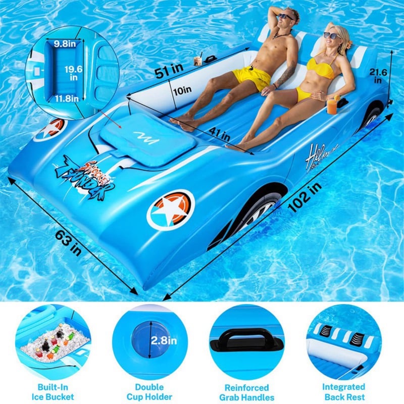 Saltea gonflabilă dublă pentru apă, cu spătar, din PVC ecologic, pentru piscină și plajă; marcă FY; fără mărci private licențiate; categorie: Altele.
