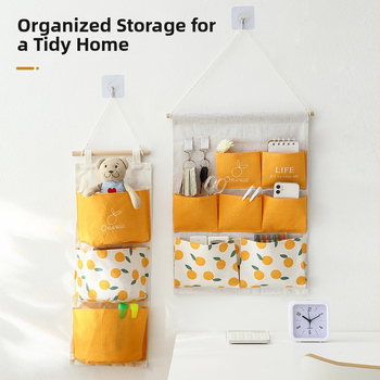 Zavesná taška na skladovanie s nástenným organizérom, bavlna a ľan, viacvreckový dizajn (3, 7, 11 alebo 12 vreciek)