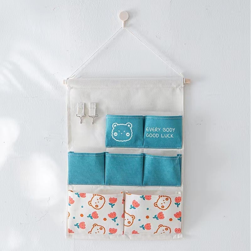 Закачваща се торба за съхранение със стенен органайзер, памучно-ленен материал, дизайн с множество джобове (3, 7, 11 или 12 джоба)