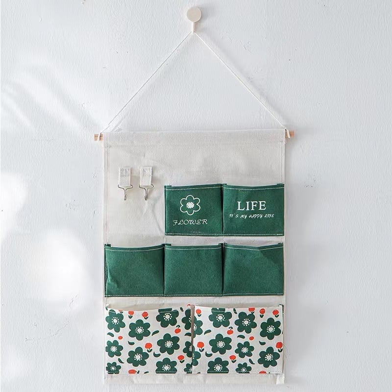 Закачваща се торба за съхранение със стенен органайзер, памучно-ленен материал, дизайн с множество джобове (3, 7, 11 или 12 джоба)