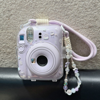 Mini12 carcasă transparentă Instax Crystal cu stand, husă rigidă și lanț de protecție pentru cameră