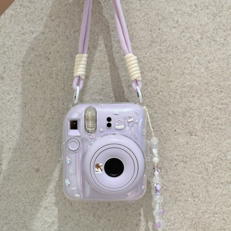 Mini12 carcasă transparentă Instax Crystal cu stand, husă rigidă și lanț de protecție pentru cameră