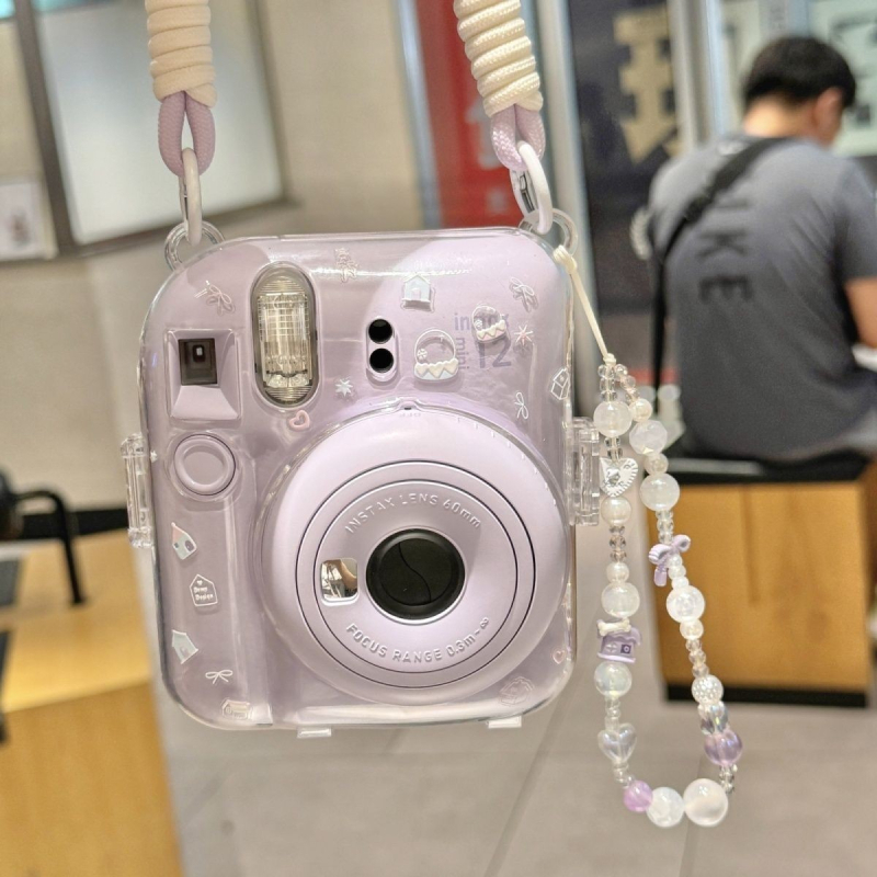 Mini12 carcasă transparentă Instax Crystal cu stand, husă rigidă și lanț de protecție pentru cameră