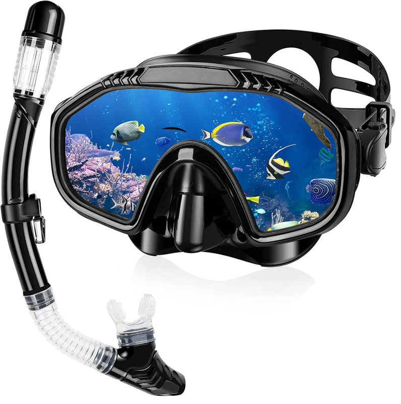 Set potapajuće maske i potpuno suhi šnorkel, silikon + kaljeno staklo, brend DOVOD, oznaka M61023+SN6017