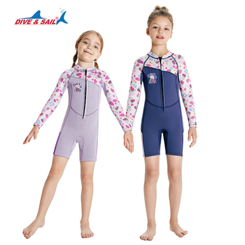 DIVE&SAIL Djeca toplo 2,5 mm jednodelni wetsuit s dugim rukavima, Neopren/Nylon, Cartoon uzorak, za djevojčice, sve sezone