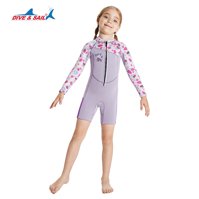 DIVE&SAIL Djeca toplo 2,5 mm jednodelni wetsuit s dugim rukavima, Neopren/Nylon, Cartoon uzorak, za djevojčice, sve sezone