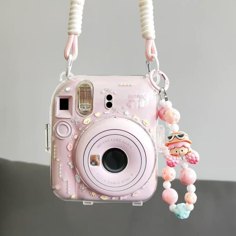 Instax Mini 12 husă cu carcasă rigidă, suport universal pentru telefon și șnur Corduroy