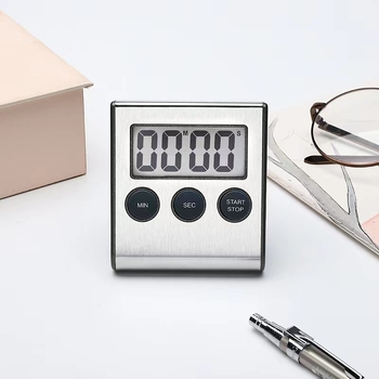 Kuhinjski elektronički štoperica s alarmom i LCD zaslonom — četvrtasti kućište od 304 nehrđajućeg čelika, napajanje baterijom, elektronički mehanizam