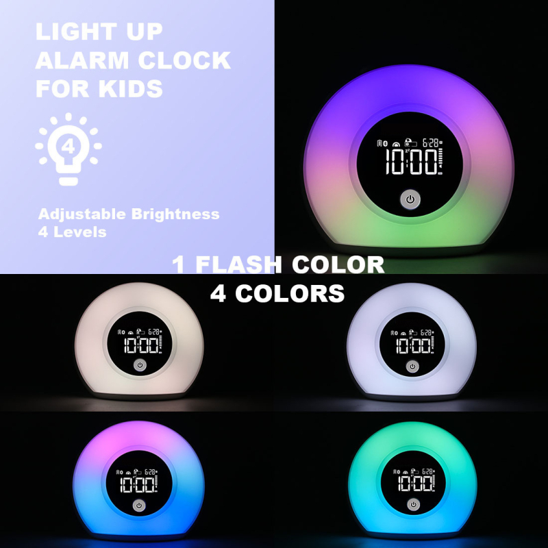 Ceas deșteptător cu lumină nocturnă Bluetooth, afișaj LCD, indicator de 24 de ore, ceas de birou alimentat cu baterii