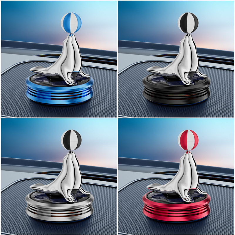 Ornament auto aromatizant alimentat cu energie solară, în formă de focă, capacitate 5–10 ml, din plastic, difuzie 1–15 zile