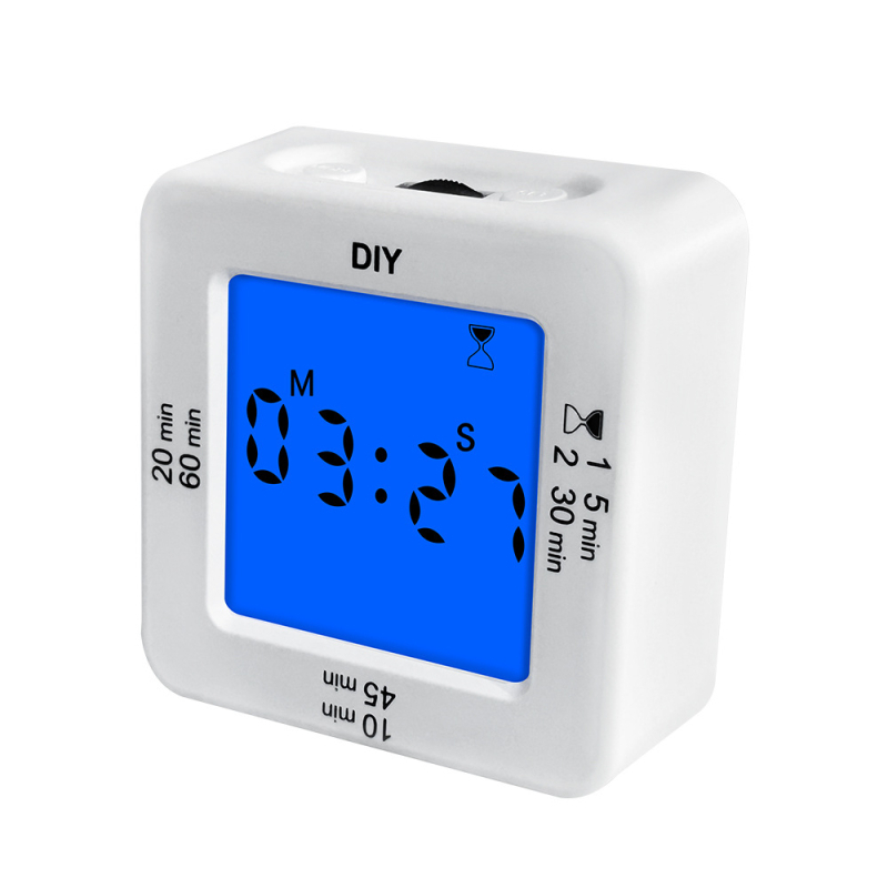 Таймер с гравитационна индукция и 2‑в‑1 алармен будилник за деца – самодисциплина и управление на времето, LCD дисплей, квадратен корпус, светещ режим, световно време