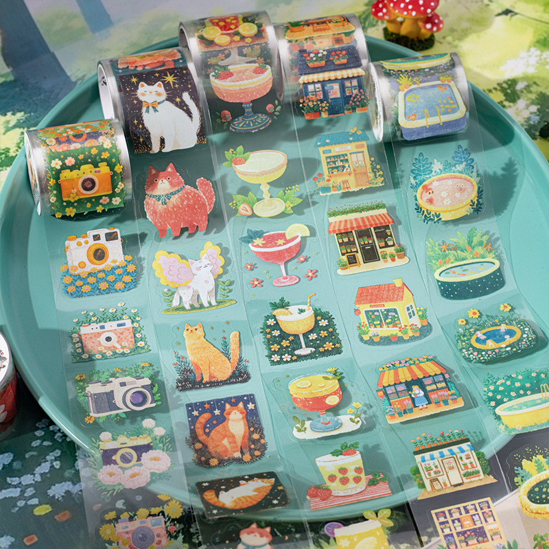 PET kivágott szalag dekorációhoz — aranyos kamerás lány motívum, kollázs a medencénél, napló matricái (Márka: Good day; Stílus: Modern egyszerűség; IP jogosultság: Nem)