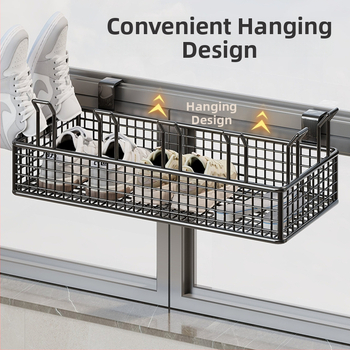 Falaszerelhető, több emeletes cipőállvány függő kosárral és védőkorláttal, fúrás nélküli telepítés