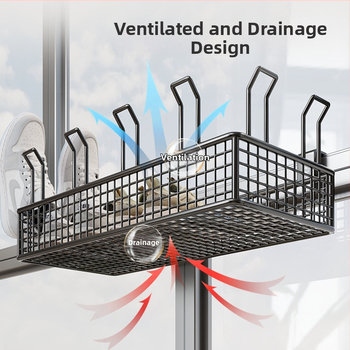 Falaszerelhető, több emeletes cipőállvány függő kosárral és védőkorláttal, fúrás nélküli telepítés