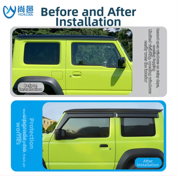 Dažďový štít pre okno Suzuki Jimny 2007-2023, 3- a 5-dverový model; Materiál: akryl/PS/PC; Inštalácia: samolepiaca alebo inline; Spracovanie: injekcia/blister