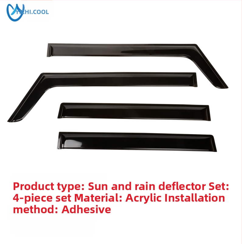 Dažďový štít pre okno Suzuki Jimny 2007-2023, 3- a 5-dverový model; Materiál: akryl/PS/PC; Inštalácia: samolepiaca alebo inline; Spracovanie: injekcia/blister