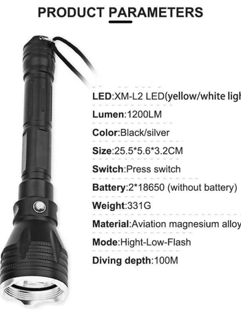 Merülő lámpa alumínium ötvözet házzal, mágneses kapcsolóval és újratölthető LED fénnyel