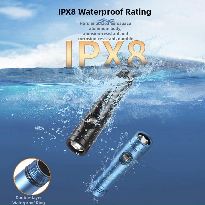 LED potápačská baterka, ultra jasná, vodotesná, dobíjateľná, pre hlboké potápanie a použitie na suchu aj na mori