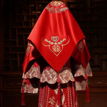 Vjenčana haljina u stilu Xiuhe s ukrašenim satenom i gazastim veoom, drevni stil