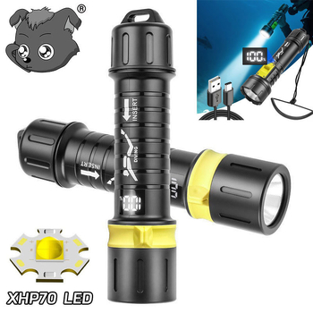 XHP70 ronilačka LED svjetiljka s digitalnim zaslonom, USB punjiva, baterija 5000mAh