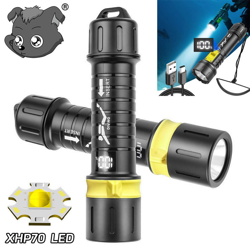 XHP70 ronilačka LED svjetiljka s digitalnim zaslonom, USB punjiva, baterija 5000mAh