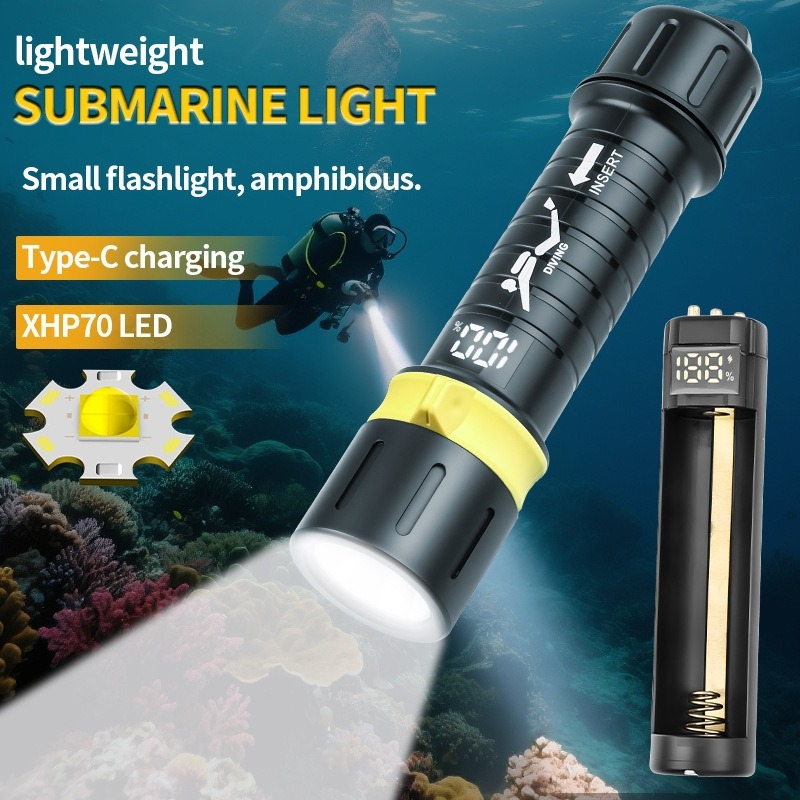 XHP70 ronilačka LED svjetiljka s digitalnim zaslonom, USB punjiva, baterija 5000mAh
