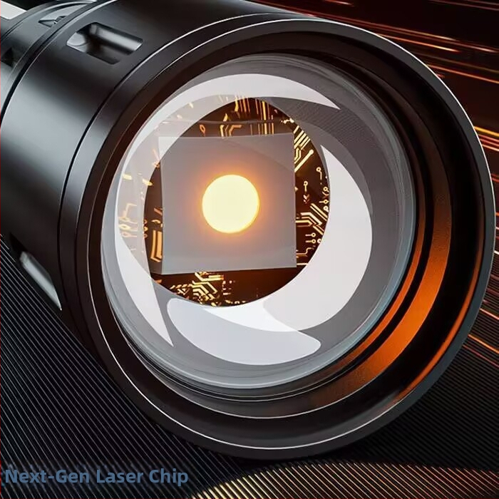 Hosszú hatótávolságú zseblámpa lézersugárral és oldalsó világítással (Alumíniumötvözet, 10W, 200–500 m hatótáv, 360° forgás)