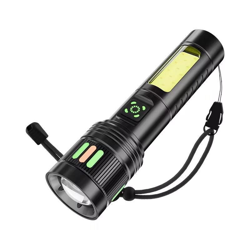 Hosszú hatótávolságú zseblámpa lézersugárral és oldalsó világítással (Alumíniumötvözet, 10W, 200–500 m hatótáv, 360° forgás)