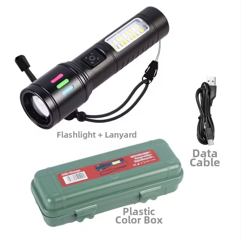 Hosszú hatótávolságú zseblámpa lézersugárral és oldalsó világítással (Alumíniumötvözet, 10W, 200–500 m hatótáv, 360° forgás)