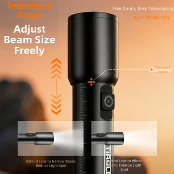 Külső használatra szolgáló változtatható fókuszú kézi zseblámpa | 5W LED, USB-töltéses 1500 mAh akkumulátor, 360° forgás, hatótáv 100–200 m