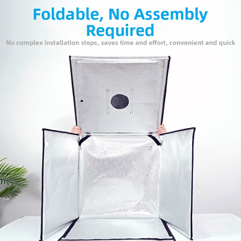 Malé štúdio fotografie s skladacím LED svetelným boxom, kovovým rámom a reflexnou tkaninou, obrazovka 80×80 cm, 5600K, 100–240V.