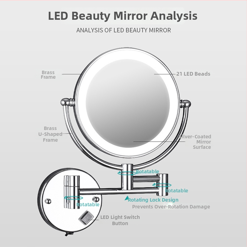 Anju Sklopné zrkadlo do kúpeľne, dvojstranné, nástenné, rozťahovacie, kovový rám