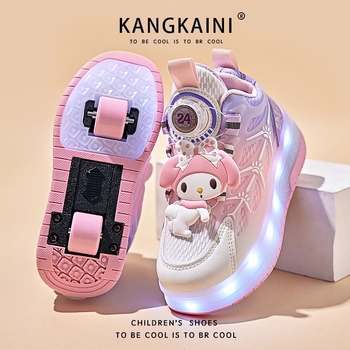 Детски Heelys обувки за момичета: светещи двойни колела, дишащ мрежест връх, бутон за завъртане (летен сезон; дишаща горна част)