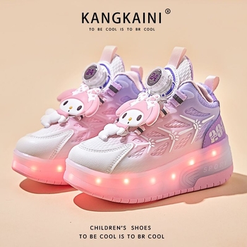 Детски Heelys обувки за момичета: светещи двойни колела, дишащ мрежест връх, бутон за завъртане (летен сезон; дишаща горна част)