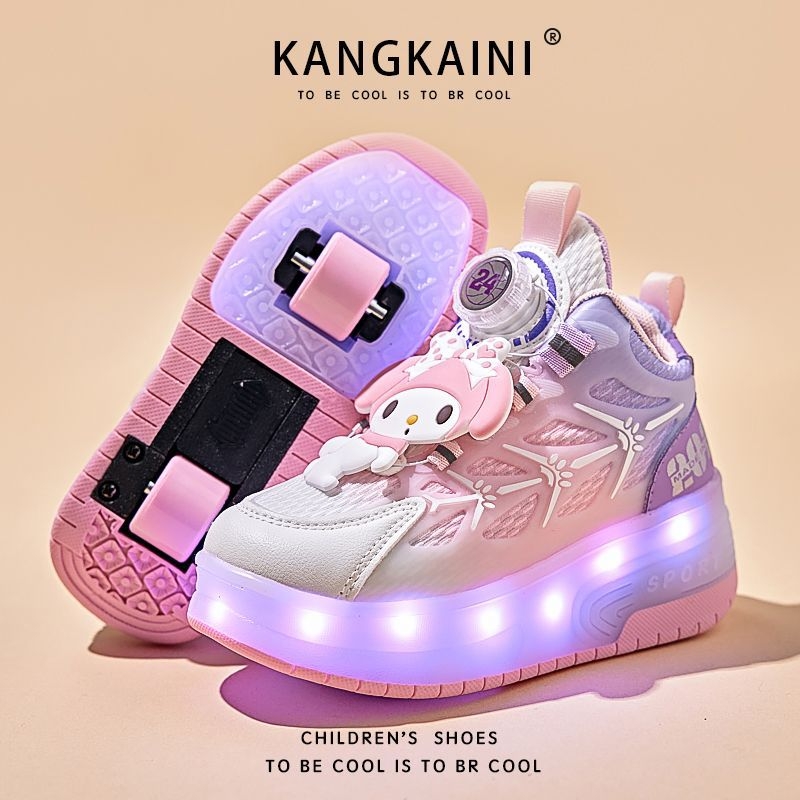 Детски Heelys обувки за момичета: светещи двойни колела, дишащ мрежест връх, бутон за завъртане (летен сезон; дишаща горна част)