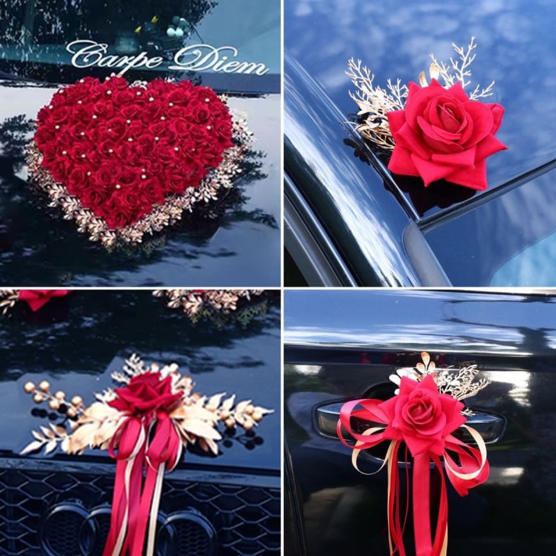 Esküvői autó dekorációs készlet – szalagból készült fejrészek az autó menethez, kizárólag határokon átívelő export számára, reklám ajándék