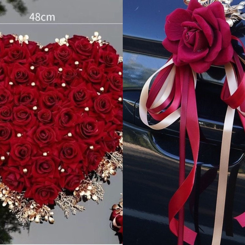 Esküvői autó dekorációs készlet – szalagból készült fejrészek az autó menethez, kizárólag határokon átívelő export számára, reklám ajándék