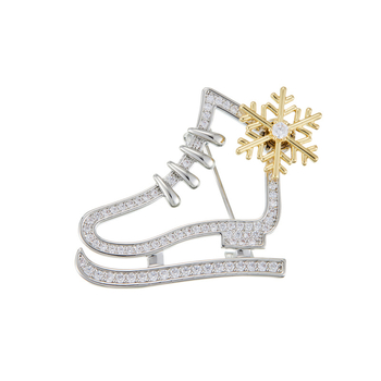 Jégkorcsolya brooch forgó hópehely – rézötvözet, elektroplakálás, mikro pavé cirkón kövek, nőknek, könnyed luxus stílus