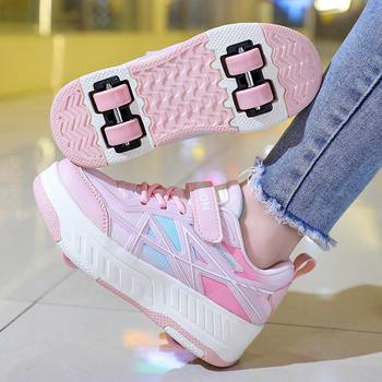 Yitu dječje tenisice s četiri kotača – Heelys, PU kotači, prozračnost, LED svjetla