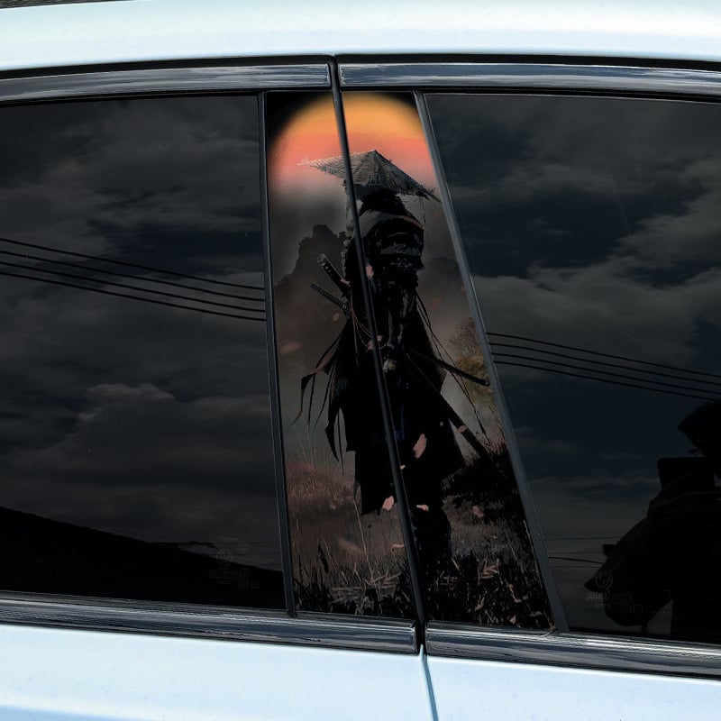 Naljepnica za automobil s motivom samurajskog mača — refleksivna upozoravajuća naljepnica, montaža vakuum čašom, UV-otporna za B-stup, 1 kom